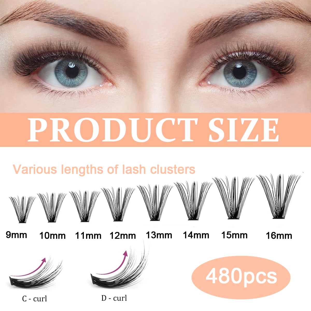 MAYCREATE 480PCS Lash Clusters DIY Eyelash Extensions, Lash Clusters 9-16mm Mixed D Curl Individual Eyelashes Clusters Wispy DIY Eyelash Extension Thin Band & Soft MAYCREATE 480PCS Lash Clusters DIY Eyelash Extensions, Lash Clusters 9-16mm Mixed D Curl Individual Eyelashes Clusters Wispy DIY Eyelash Extension Thin Band & Soft